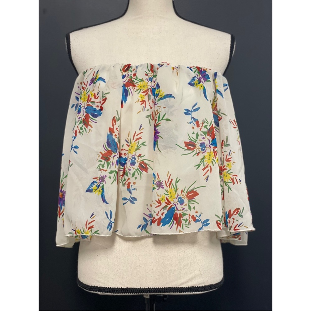 Beware! Strapless Chiffon Floral Crop Top Size M